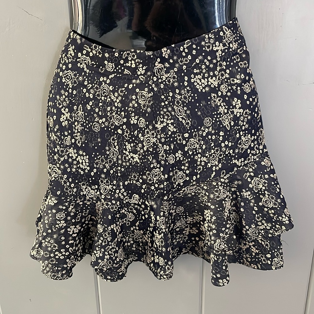 Zara Skirt  Black Floral Ruffle Romantic Coastal Whimsical Modern Boho Soft Girl